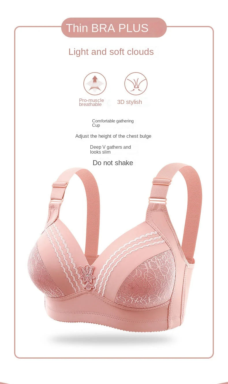 New Non-magnetic Thin Cup Glossy Fat Mm Bra Large Size No Underwire Comfortable Breathable Gathered Women's Underwear