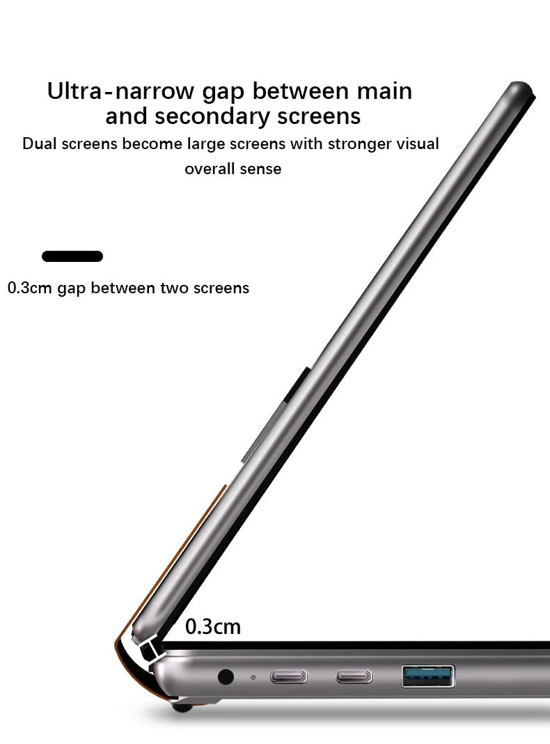 Dual Screen Notebook Intel N100 32GB DDR4 2TB SSD 10.9*2 Inch Touch Screen 2 in 1 Laptop Tablet Portable Business Computer WIFI6