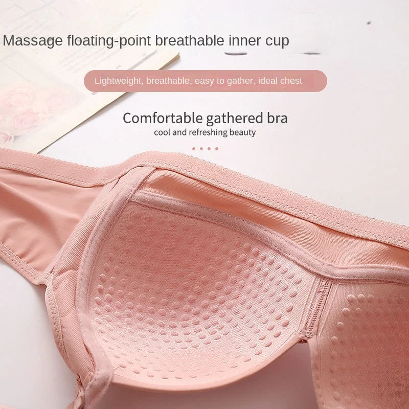 New Non-magnetic Thin Cup Glossy Fat Mm Bra Large Size No Underwire Comfortable Breathable Gathered Women's Underwear