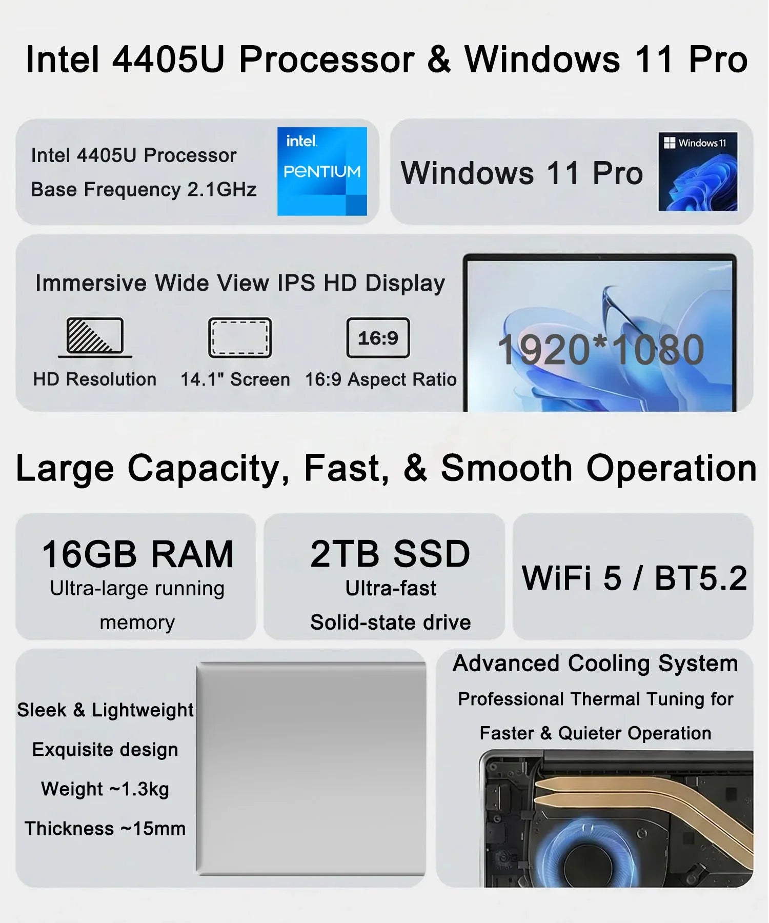 14.1 Inch Business Ultra Portable Laptop 2026 Win11 DDR4 16GB/32GB RAM 2TB SSD Slim Office Notebook PC I9-9900 Intel 6500Y