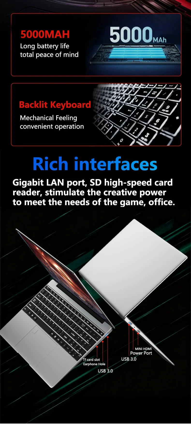 Sleek New 15.6 Inch Laptop 32GB DDR3 512GB 1TB 2TB SSD Windows11 Notebook PC Intel 6500Y Office Gamer Backlit Computer