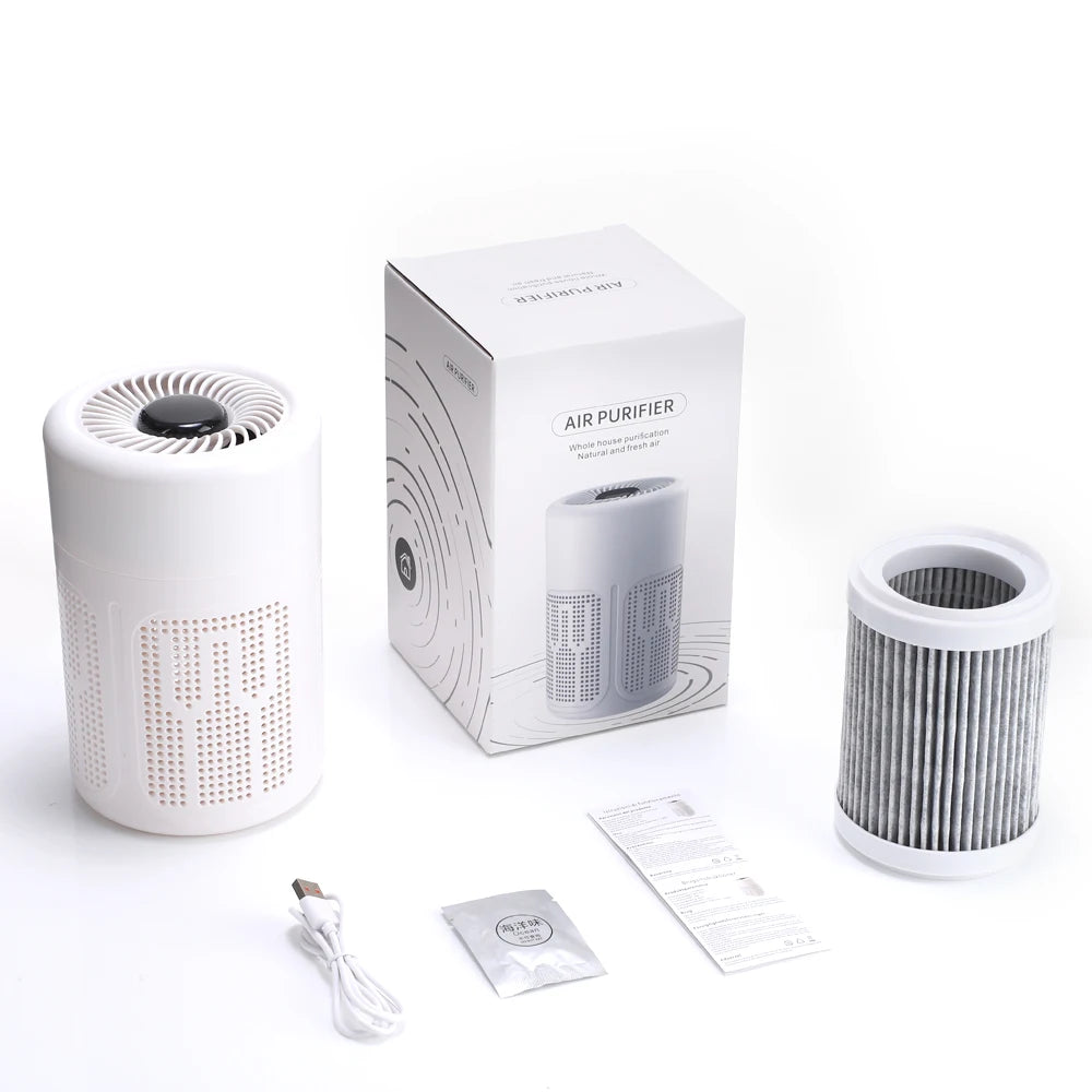 Air Purifier Smoke Odor Negative Ion Generator USB Portable Air Cleaner for Household HEPA Filter Efficient Purifying Air