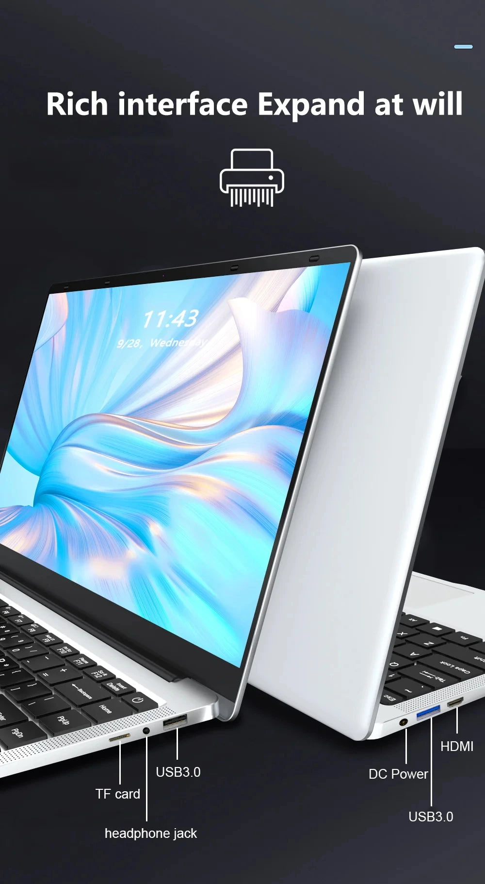 14.1" Laptop Computer Windows 11 Pro Intel Atom A3950 Notebook PC 12GB RAM 512GB 1TB M.2 SSD 1920*1080P Office Study Computer
