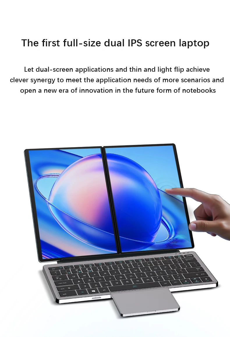 Dual Screen Notebook Intel N100 32GB DDR4 2TB SSD 10.9*2 Inch Touch Screen 2 in 1 Laptop Tablet Portable Business Computer WIFI6