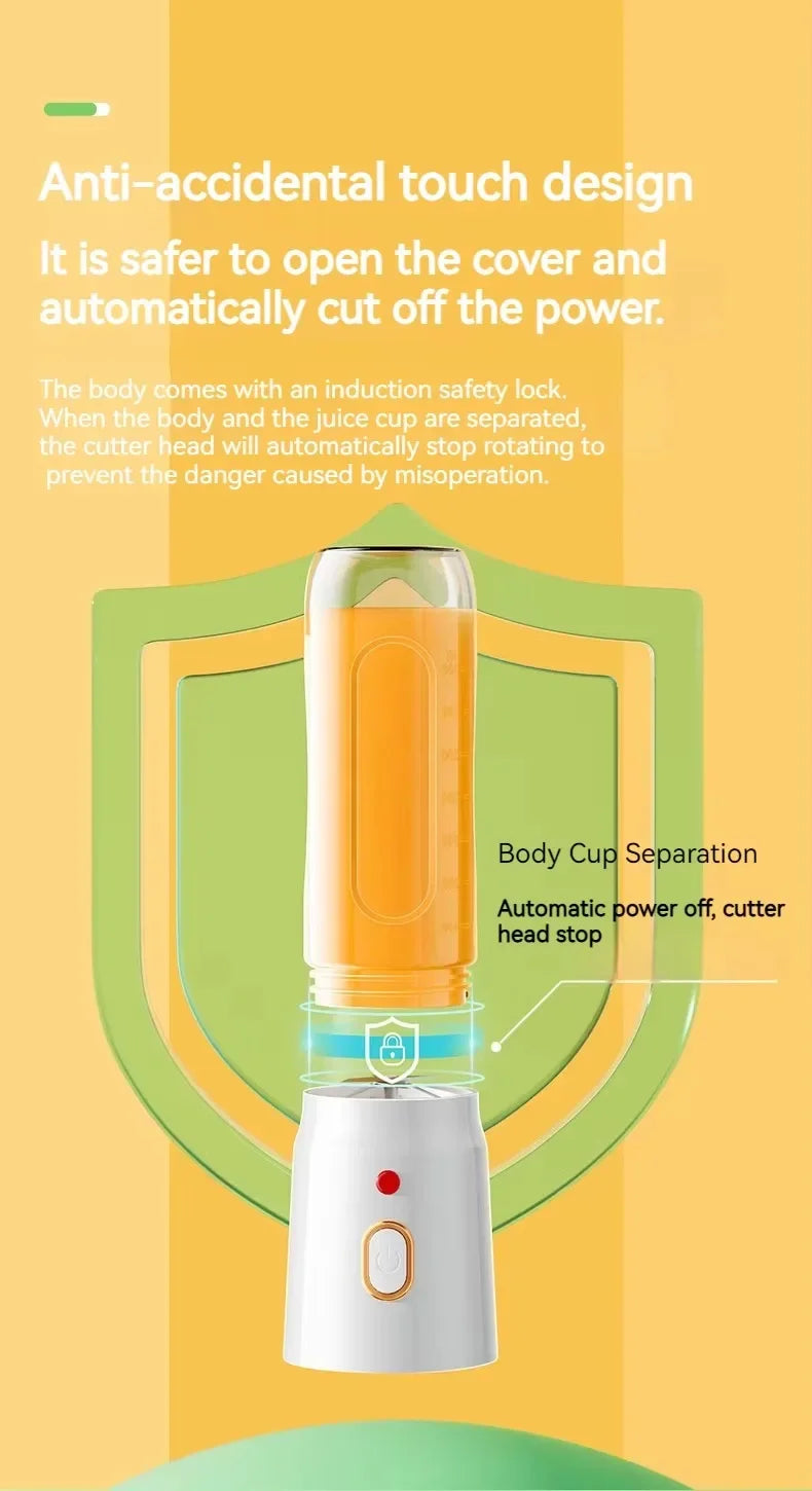 Portable Cordless Blender Juicer 450ml Electric Fruit Juicer USB Rechargeable Lemon Orange Juice Cup Smoothie Blender
