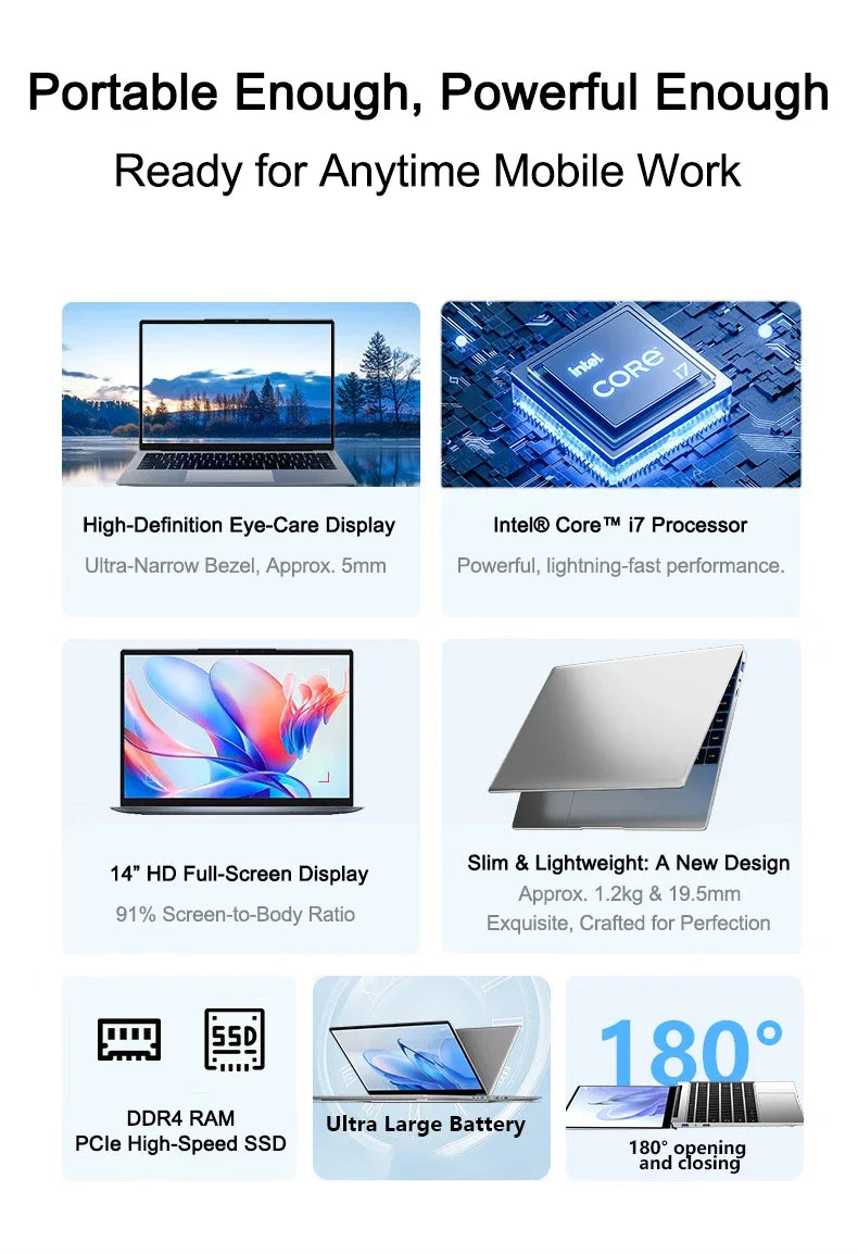 2026 Solid 14.1" Ultra Slim Laptop Intel Core I7-8650U 32GB RAM 2TB M.2 SSD Windows 11 Pro Home Study Computer