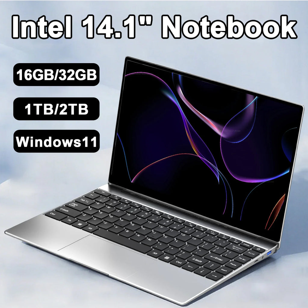 14.1 Inch Business Ultra Portable Laptop 2026 Win11 DDR4 16GB/32GB RAM 2TB SSD Slim Office Notebook PC I9-9900 Intel 6500Y