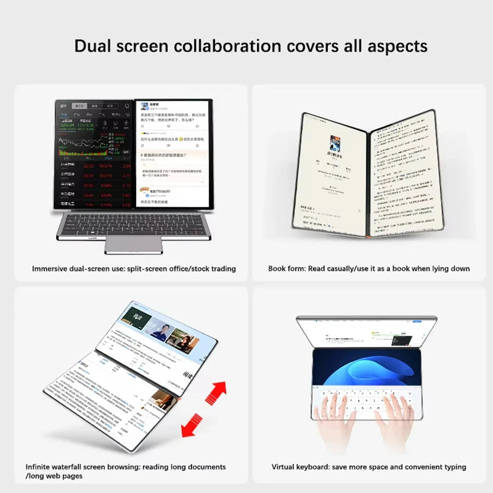 Dual Screen Notebook Intel N100 32GB DDR4 2TB SSD 10.9*2 Inch Touch Screen 2 in 1 Laptop Tablet Portable Business Computer WIFI6