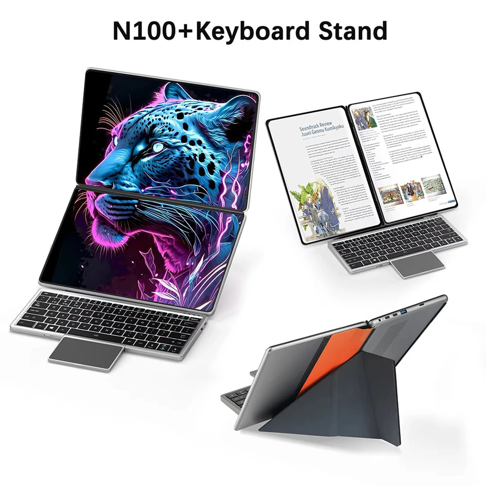 Dual Screen Notebook Intel N100 32GB DDR4 2TB SSD 10.9*2 Inch Touch Screen 2 in 1 Laptop Tablet Portable Business Computer WIFI6