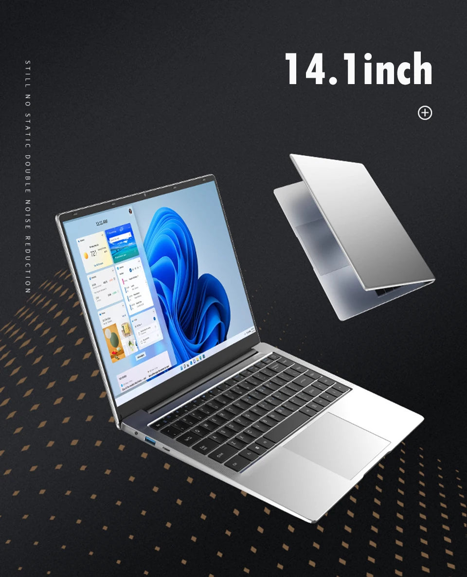14.1" Laptop Computer Windows 11 Pro Intel Atom A3950 Notebook PC 12GB RAM 512GB 1TB M.2 SSD 1920*1080P Office Study Computer