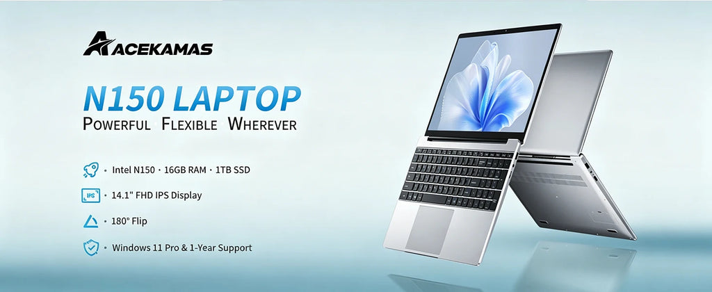 ACEKAMAS 14.1" Intel N150 Gaming laptop 16GB RAM 1TB 2TB SSD Portable laptops Windows 11 Pro Office Gaming Notebook computer PC