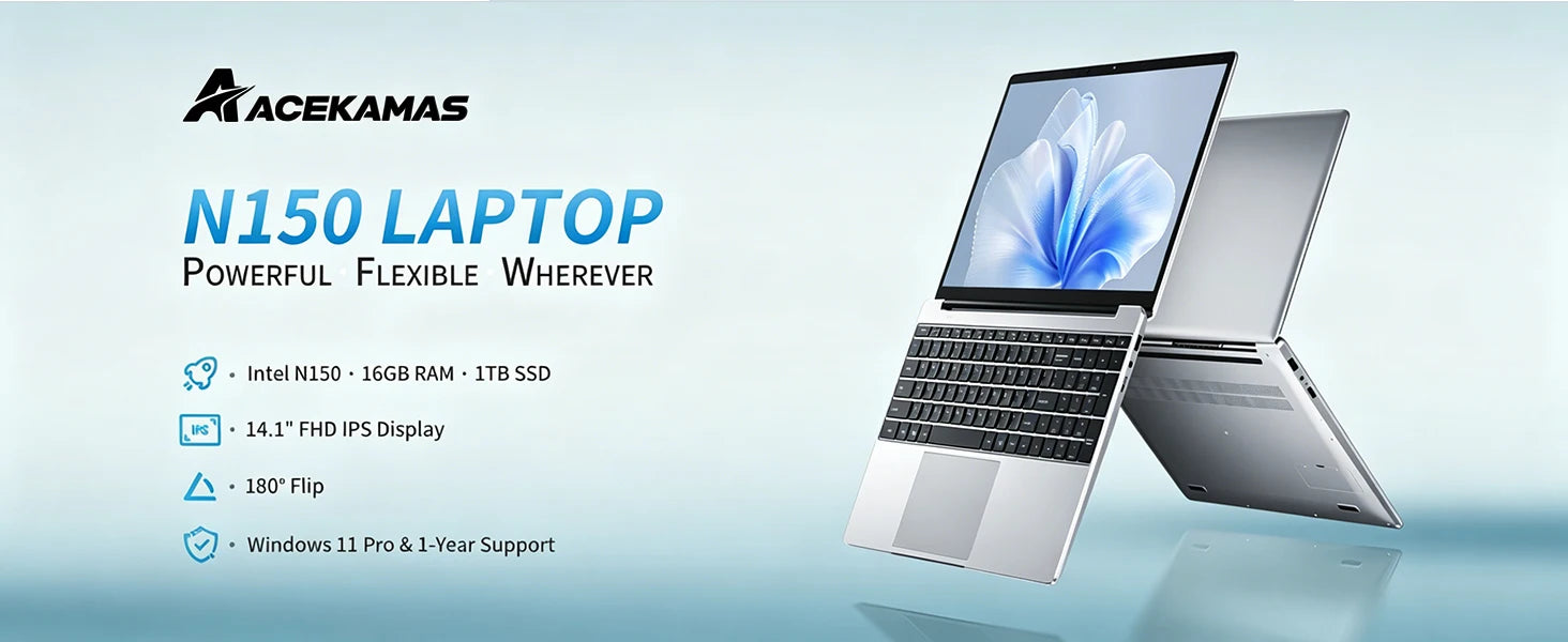 ACEKAMAS 14.1" Intel N150 Gaming laptop 16GB RAM 1TB 2TB SSD Portable laptops Windows 11 Pro Office Gaming Notebook computer PC