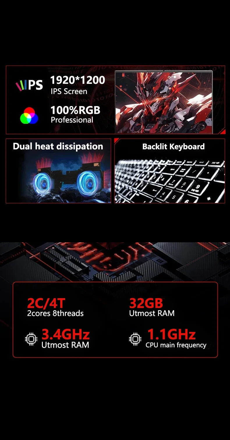 Sleek New 15.6 Inch Laptop 32GB DDR3 512GB 1TB 2TB SSD Windows11 Notebook PC Intel 6500Y Office Gamer Backlit Computer