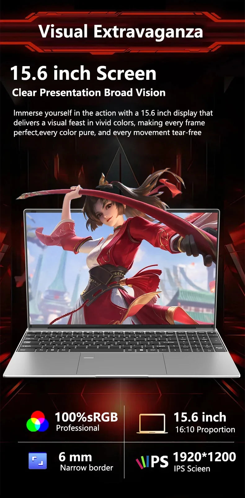 Sleek New 15.6 Inch Laptop 32GB DDR3 512GB 1TB 2TB SSD Windows11 Notebook PC Intel 6500Y Office Gamer Backlit Computer