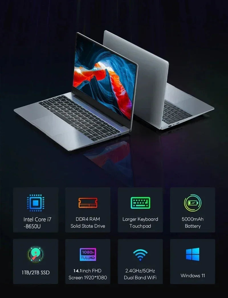LENO Ultra Slim 15.6" Laptop 32GB 2TB Windows 11 Intel Core i9-9880 Gaming Office Portable Business Student Notebook Computer