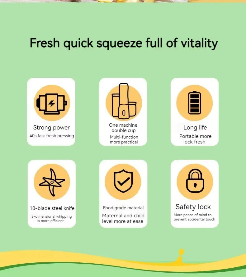 Portable Cordless Blender Juicer 450ml Electric Fruit Juicer USB Rechargeable Lemon Orange Juice Cup Smoothie Blender