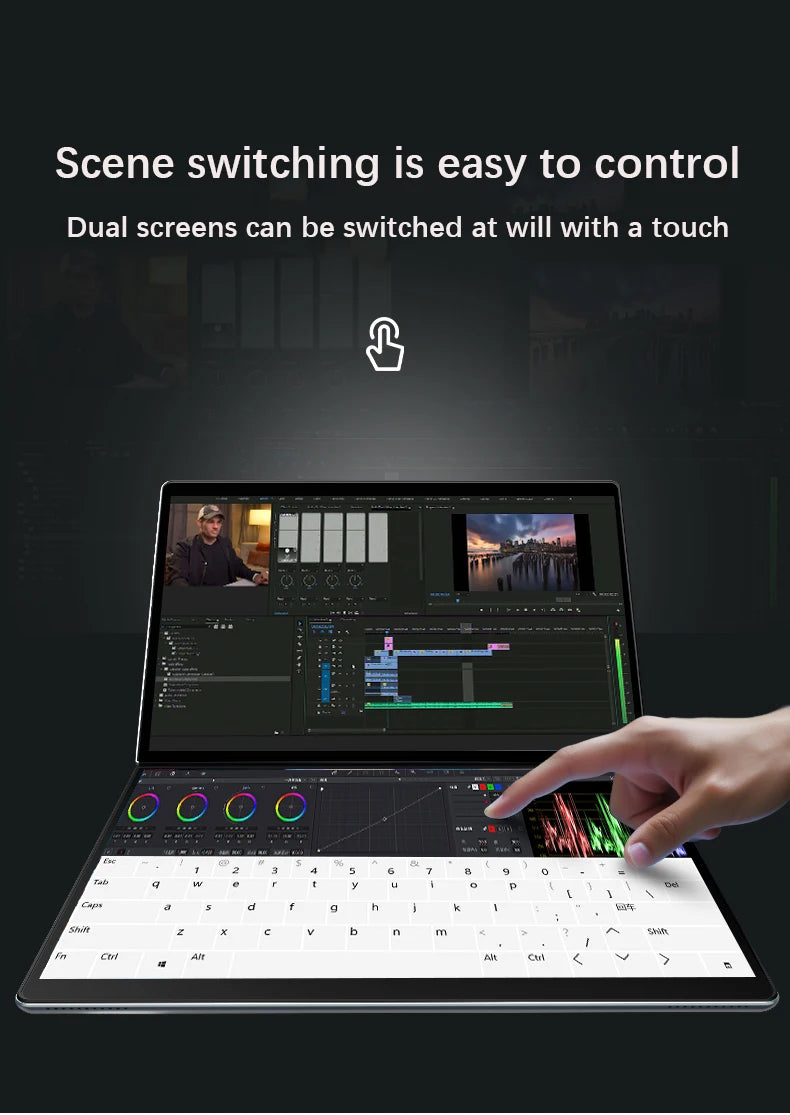 Dual Screen Notebook Intel N100 32GB DDR4 2TB SSD 10.9*2 Inch Touch Screen 2 in 1 Laptop Tablet Portable Business Computer WIFI6