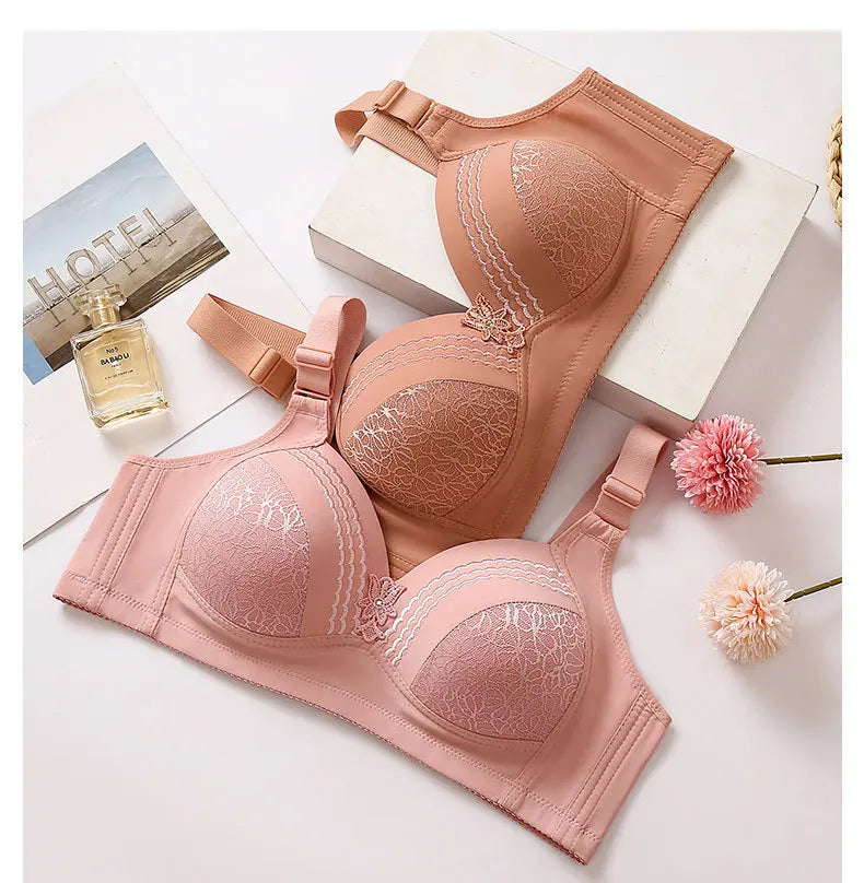 New Non-magnetic Thin Cup Glossy Fat Mm Bra Large Size No Underwire Comfortable Breathable Gathered Women's Underwear