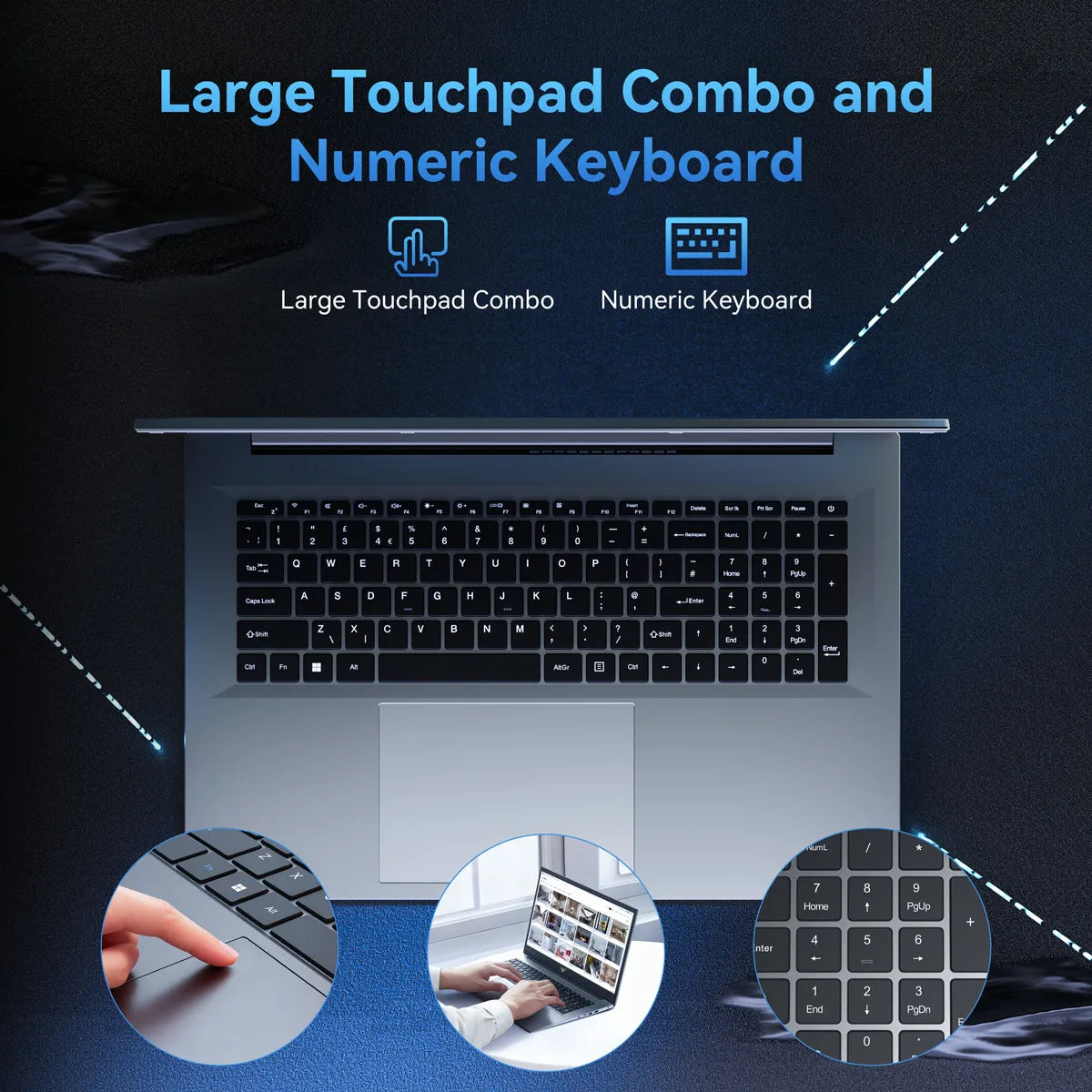 KAMRUI Laptop Computer 18.5" FHD 7000mAh Intel N150/R3 4300U 3.7GHz Windows11 PRO 16GB DDR4 512GB M.2 SSD WiFi5 Desktop Notebook
