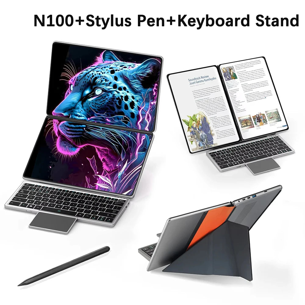 Dual Screen Notebook Intel N100 32GB DDR4 2TB SSD 10.9*2 Inch Touch Screen 2 in 1 Laptop Tablet Portable Business Computer WIFI6