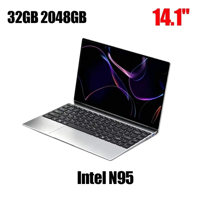 2026 New 14.1" FHD Ultra Thin Laptop Intel N95 Windows 11 DDR4 16GB/32GB RAM 2TB SSD Portable Business Office Notebook PC