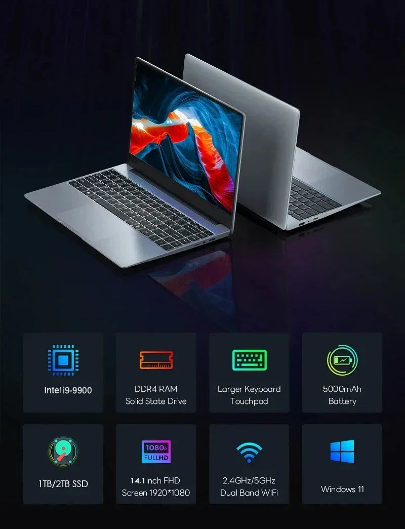 LENO 2026 Portátil Gaming 15.6" Intel Core i9-9900 32GB 2TB SSD Windows 11 Ultra Delgado Oficina Estudio Notebook 1920*1080 FHD