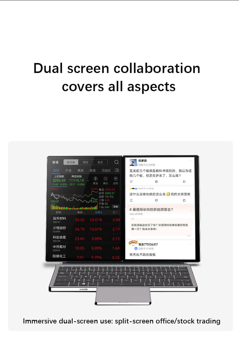 Dual Screen Notebook Intel N100 32GB DDR4 2TB SSD 10.9*2 Inch Touch Screen 2 in 1 Laptop Tablet Portable Business Computer WIFI6