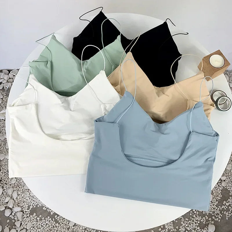 Women Summer Vest Tops Sleeveless Cotton Bustier with Pads Soft Elastic Wear-resistant Vest Crop Top Seamless Bralette Tees