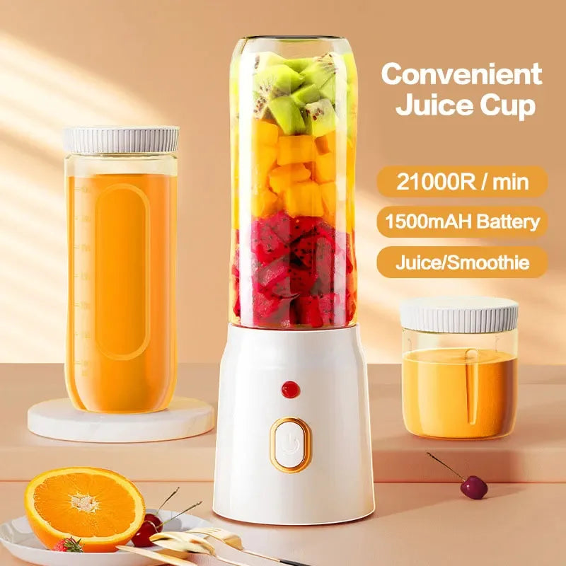 Portable Cordless Blender Juicer 450ml Electric Fruit Juicer USB Rechargeable Lemon Orange Juice Cup Smoothie Blender