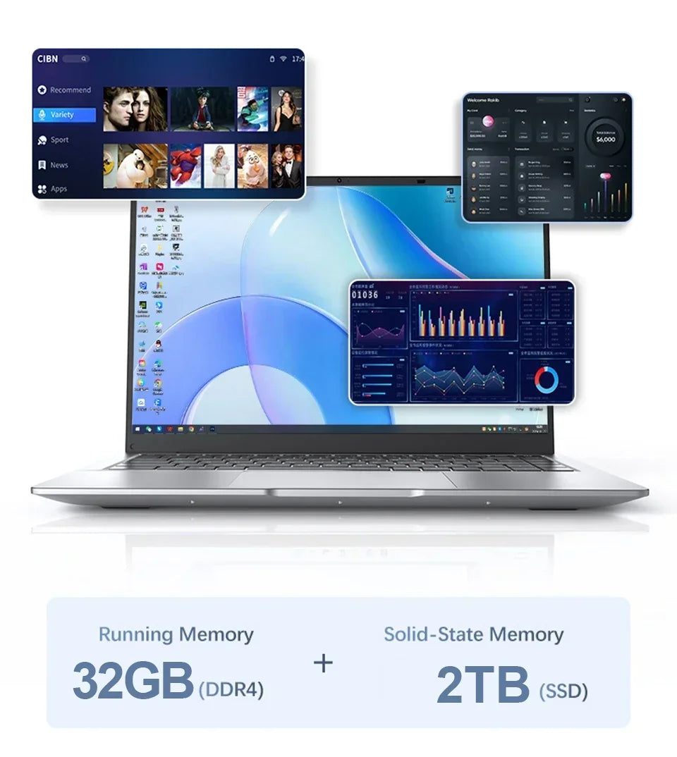 2026 New 14.1" FHD Ultra Thin Laptop Intel N95 Windows 11 DDR4 16GB/32GB RAM 2TB SSD Portable Business Office Notebook PC