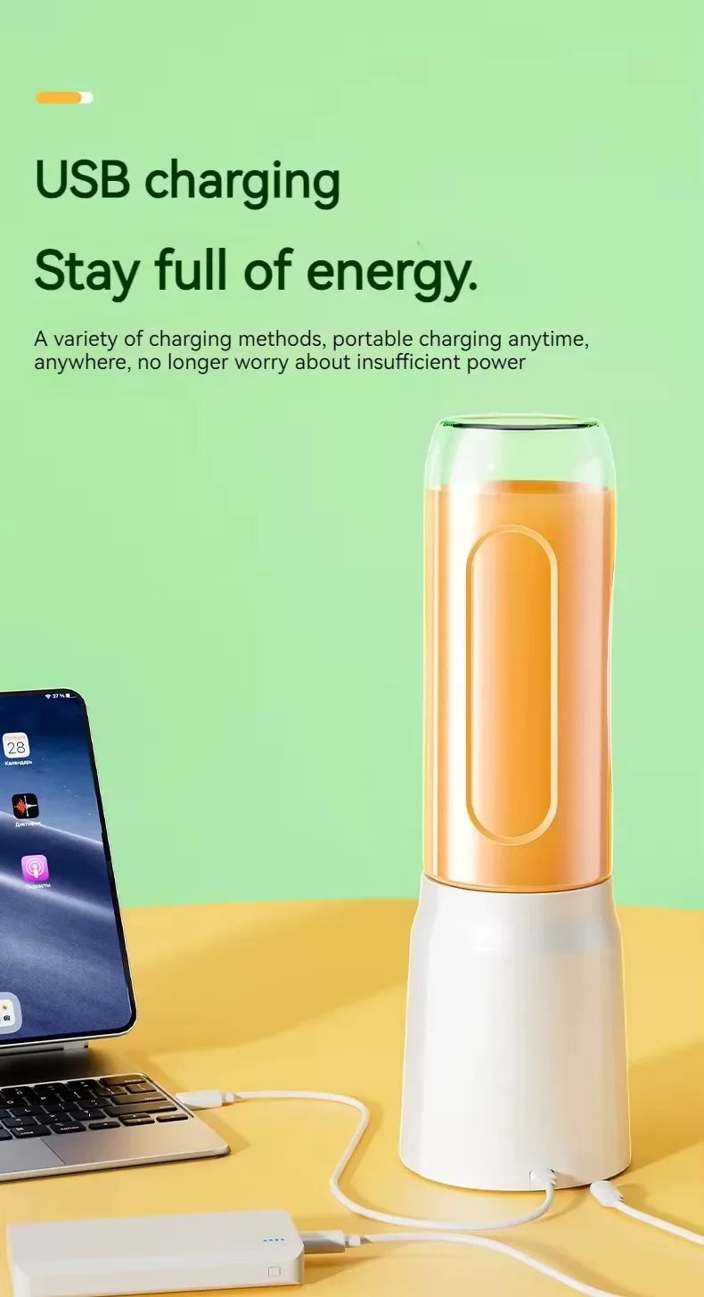 Portable Cordless Blender Juicer 450ml Electric Fruit Juicer USB Rechargeable Lemon Orange Juice Cup Smoothie Blender