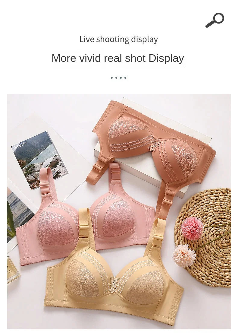 New Non-magnetic Thin Cup Glossy Fat Mm Bra Large Size No Underwire Comfortable Breathable Gathered Women's Underwear