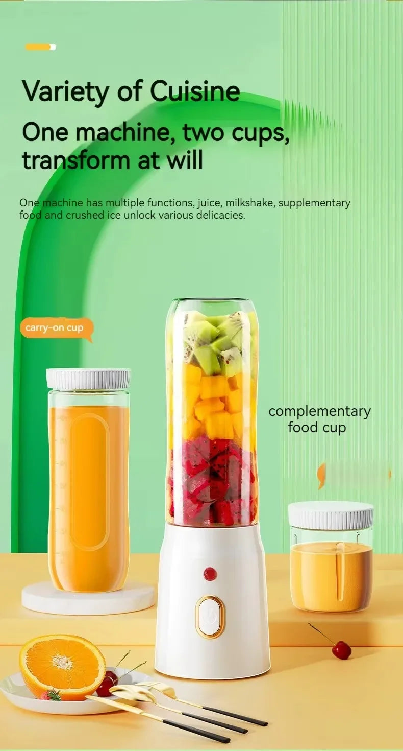 Portable Cordless Blender Juicer 450ml Electric Fruit Juicer USB Rechargeable Lemon Orange Juice Cup Smoothie Blender