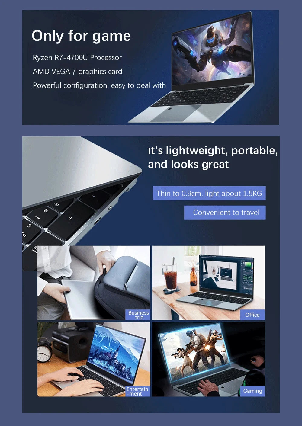 JX-S9 Thin and light Laptop AMD Ryzen 7 4700U 15.6 '' Notebook Backlit 1920*1080 5000mAh Windows 11 Fingerprint Gaming Laptop