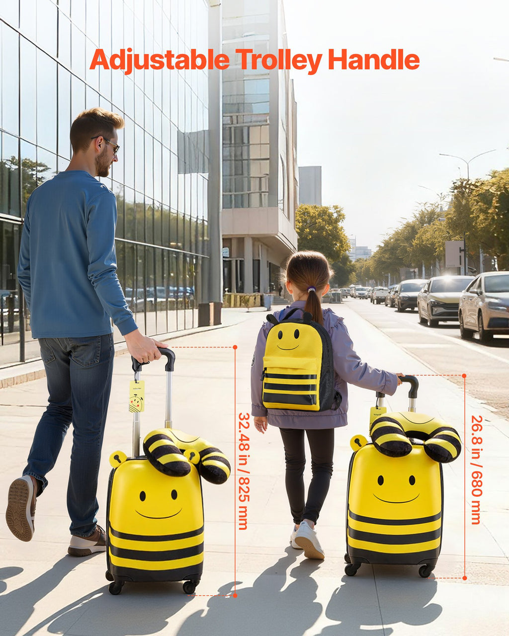 Kids Luggage Set, 5 Piece, 18 Inch Hardside Rolling Wheels Suitcase With Backpack & U-shape Pillow, Bee Kids Carry On Luggage Set, Holiday Birthday Gift For Girls Boys, Airline Approved