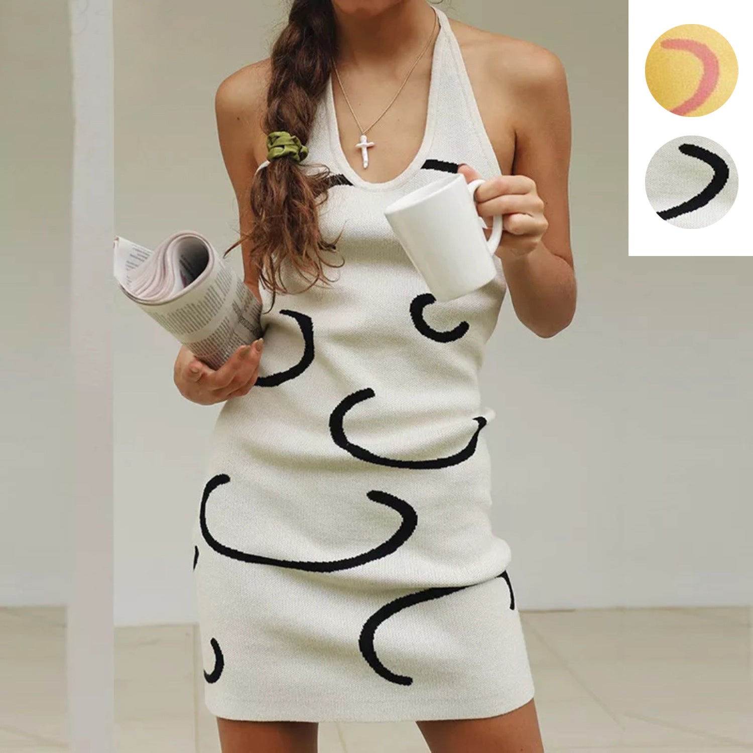 Women's Woolen Sling Short Slim Backless Dress