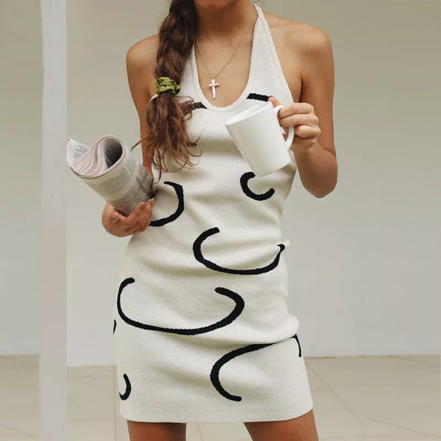 Women's Woolen Sling Short Slim Backless Dress