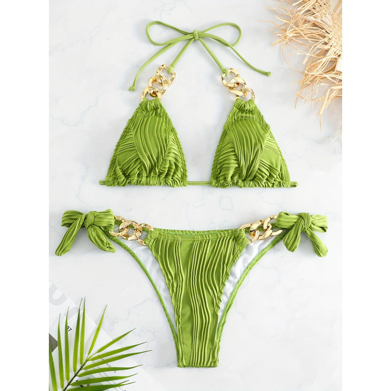 Womens Sexy Two-Piece Chain-Embellished Swimsuit Bikini Set