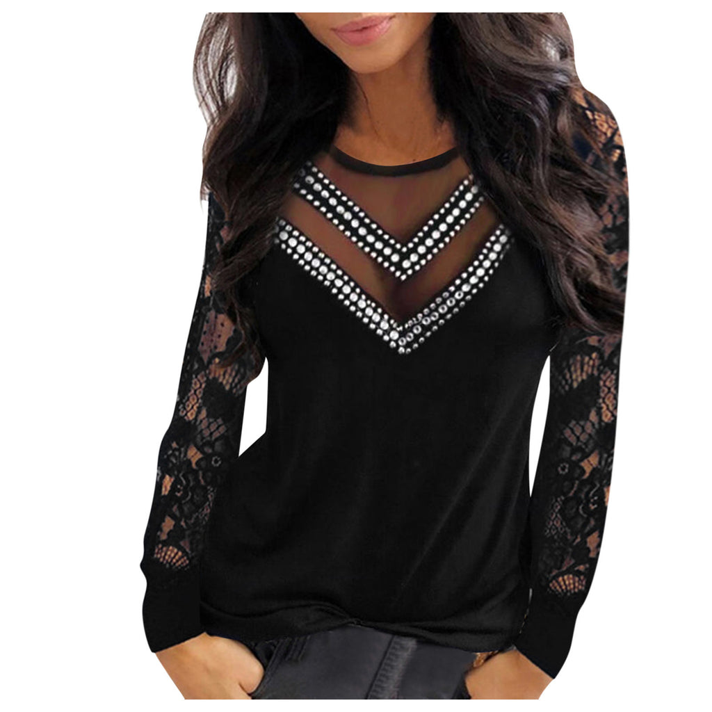 Ladies Lace Stitching Dot Drill Top