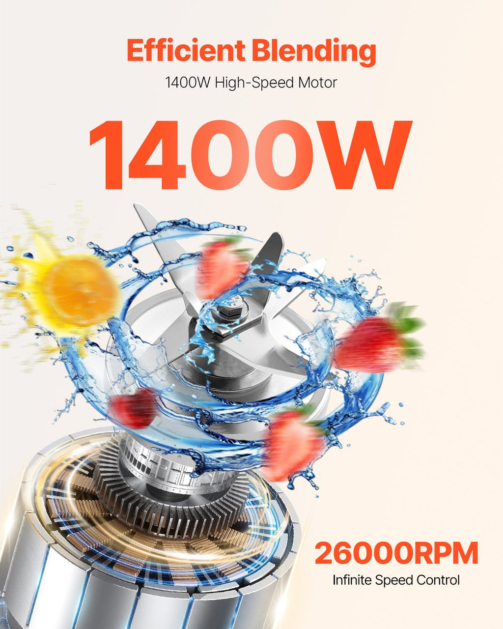85 Oz 1400W Blender For Smoothies Food Processing Blender For Kitchen