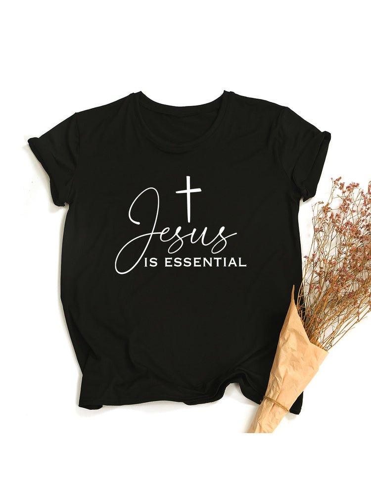 Fashion Personality Cross Letter Loose Ladies Top
