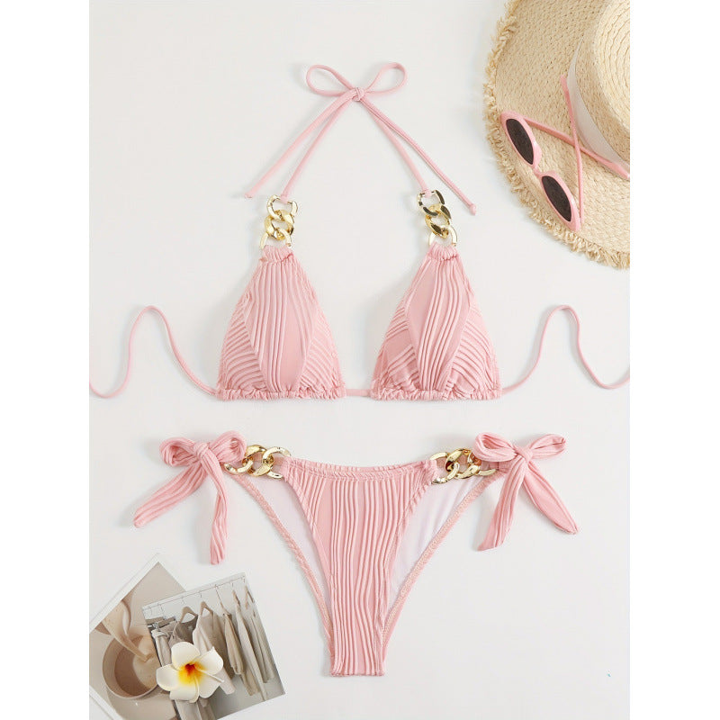 Womens Sexy Two-Piece Chain-Embellished Swimsuit Bikini Set